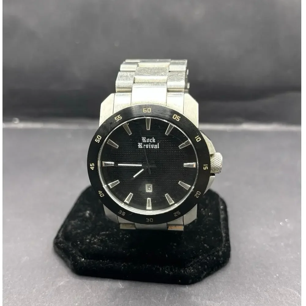 Rock Revival Mens Stainless Steel Heavy Watch New Battery Time And Date